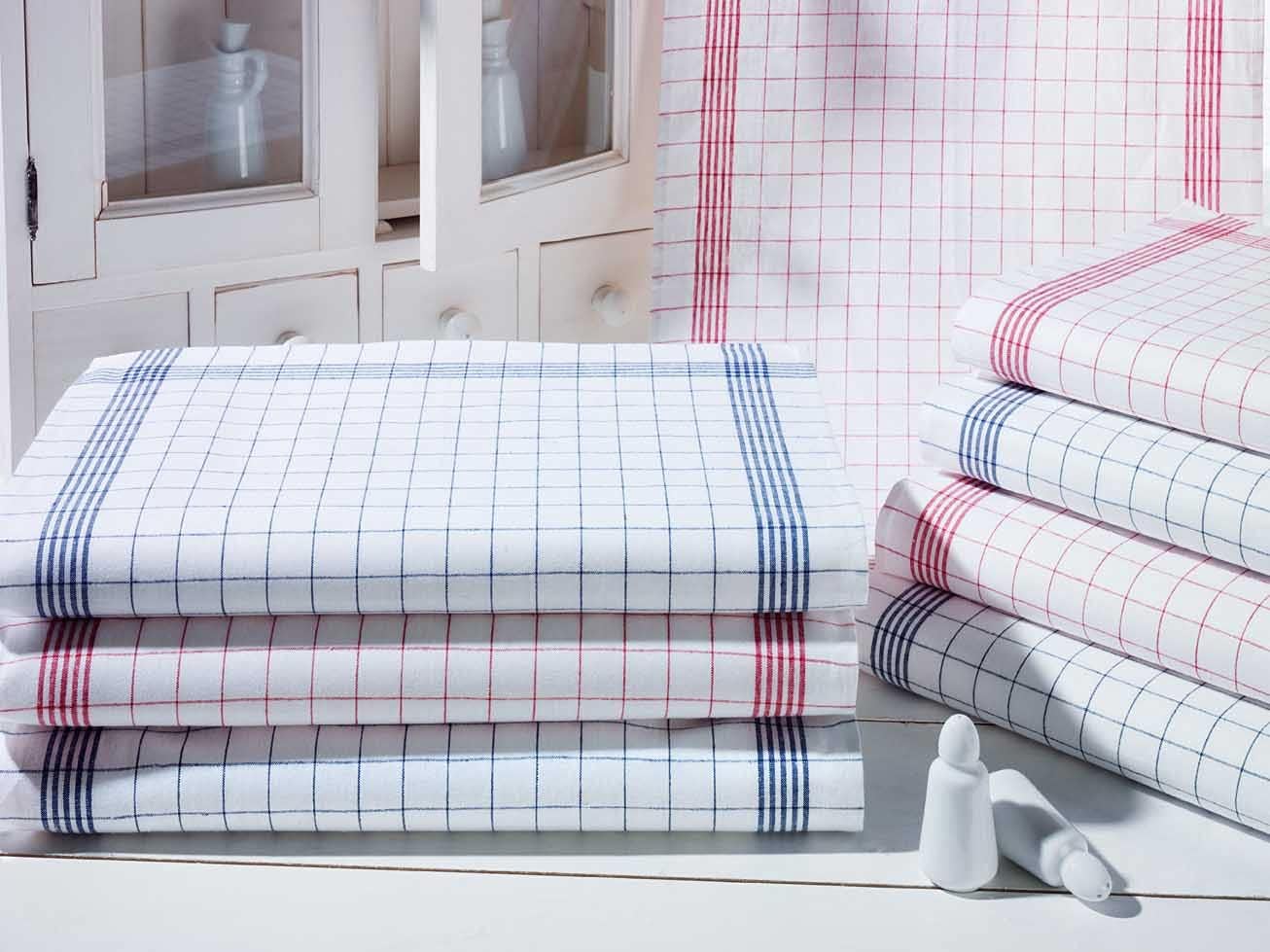 Merkanta Geschirrtücher 10er Set, Küchentücher 50x70cm, 100% Baumwolle, Geschirrhandtücher, rot - weiß/blau-weiß kariert, 10 Handtücher Küche, super saugfähig, Küchenhandtücher, Abtrockentücher