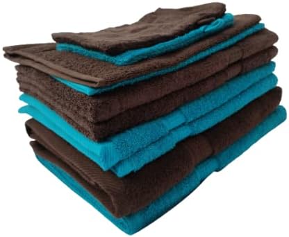 Merkanta Handtuch Set Petrol & Kaffeebraun , 10 teilig , 2 Gästetücher , 4 Handtücher , 2 Duschtücher , 2 Waschlappen , 100% Baumwolle , Badetücher , Bath Towel , Handtücherset Badezimmer , Bad Tücher