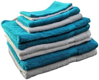 Merkanta Handtuch Set ,  10 teilig , 2 Gästetücher, 4 Handtücher, 2 Duschtücher, 2 Waschlappen , 100% Baumwolle , Badetücher , Bath Towel , Handtücherset Badezimmer , Bad Tücher (Türkis - Anthrazit)