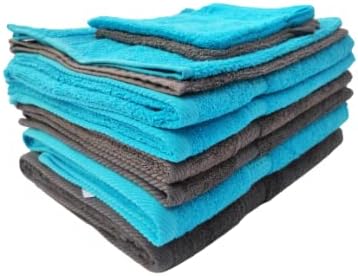 Merkanta Handtuch Set , 10 teilig , 2 Gästetücher, 4 Handtücher, 2 Duschtücher, 2 Waschlappen , 100% Baumwolle , Badetücher , Bath Towel , Handtücherset Badezimmer , Bad Tücher (Türkis - Anthrazit)