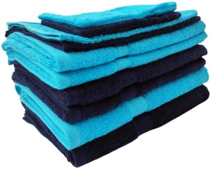 Merkanta Handtuch Set , 10 teilig, 2 Gästetücher, 4 Handtücher, 2 Duschtücher, 2 Waschlappen, 100% Baumwolle, Badetücher, Bath Towel,  Handtücherset Badezimmer,  Bad Tücher (Türkis - Navy)
