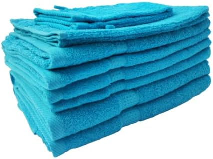 Merkanta Handtuch Set , 10 teilig, 2 Gästetücher, 4 Handtücher, 2 Duschtücher, 2 Waschlappen, 100% Baumwolle, Badetücher, Bath Towel,  Handtücherset Badezimmer,  Bad Tücher (Türkis - Navy)